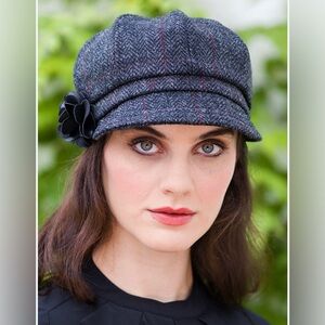 Mucros Weavers Ladies Tweed Newsboy Hat - Denim, OS EUC